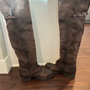 Steve Madden tall leather boots. Distressed dark brown